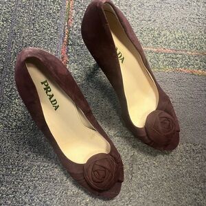 Prada Brown Heels with Floral Detail